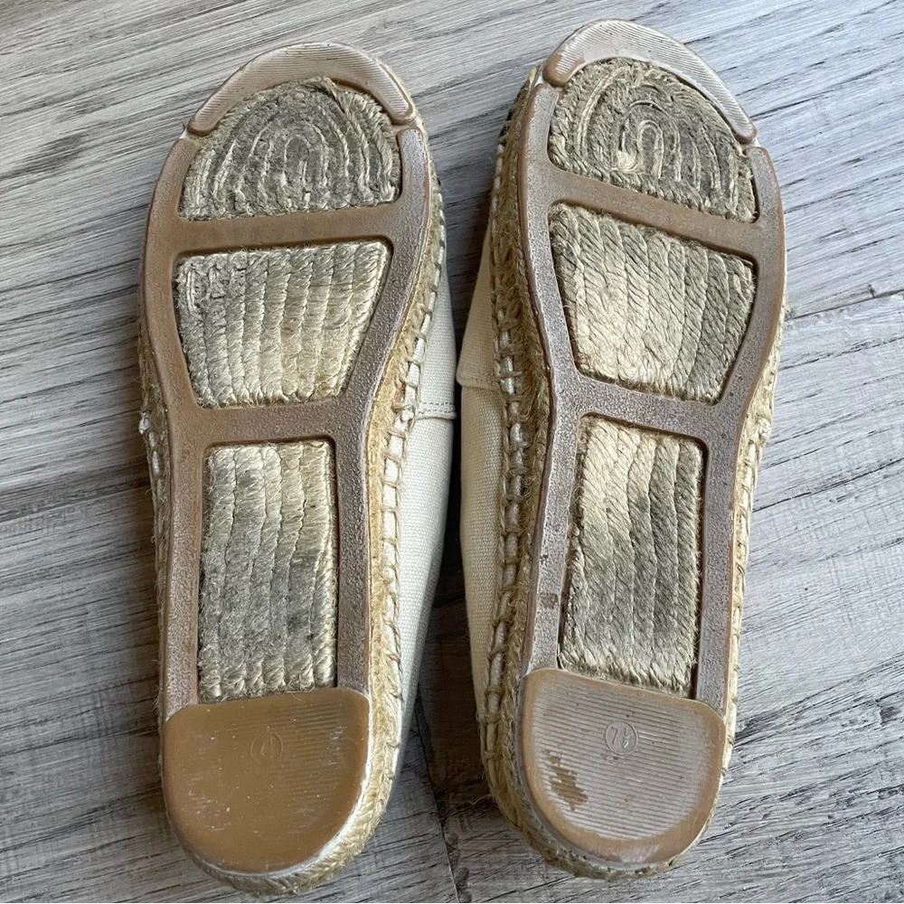 Tory Burch Canvas Espadrille Cream/Black/Tan Slip On Classic Quiet Luxury SZ 7.5